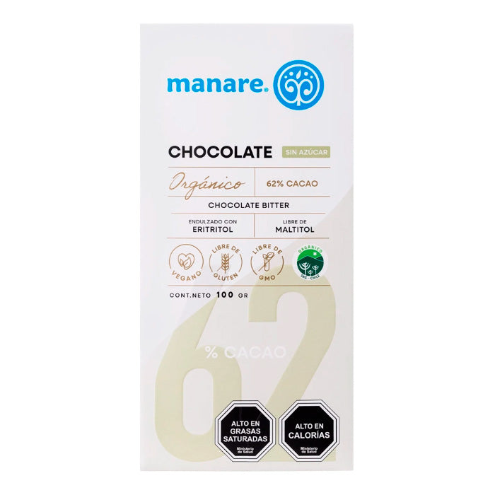 Chocolate 62% Cacao Orgánico Manare 100 gr