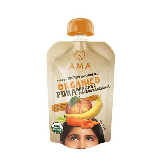 Puré Manzana Plátano Zanahoria Orgánico Ama 90 gr