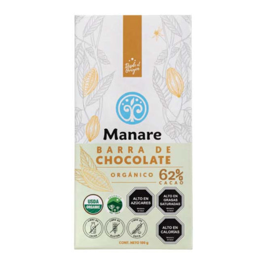 Chocolate 62% Cacao Orgánico Manare 100 gr