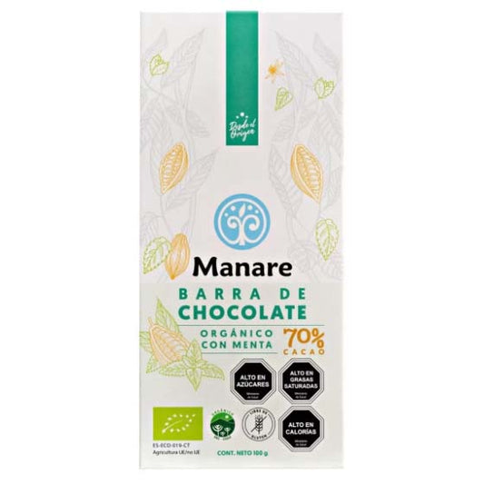 Chocolate 70% Cacao Menta Orgánico Manare 100 gr
