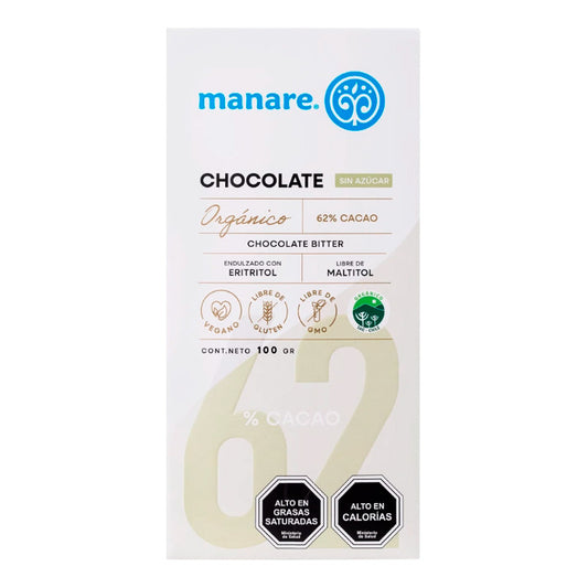 Chocolate 62% Cacao Orgánico Manare 100 gr